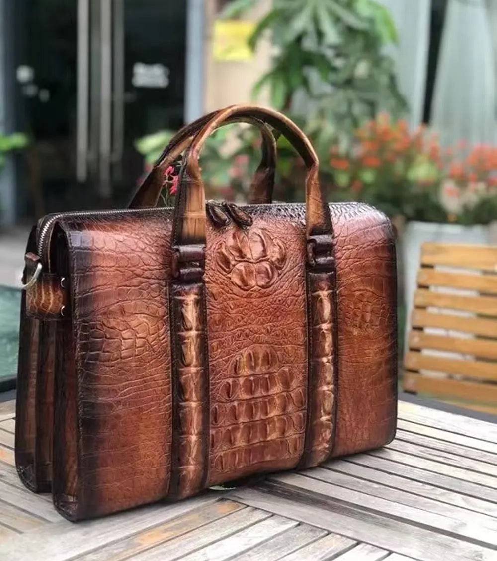 Mens Crocodile Leather Doctor Bag Laptop Computer Handbag