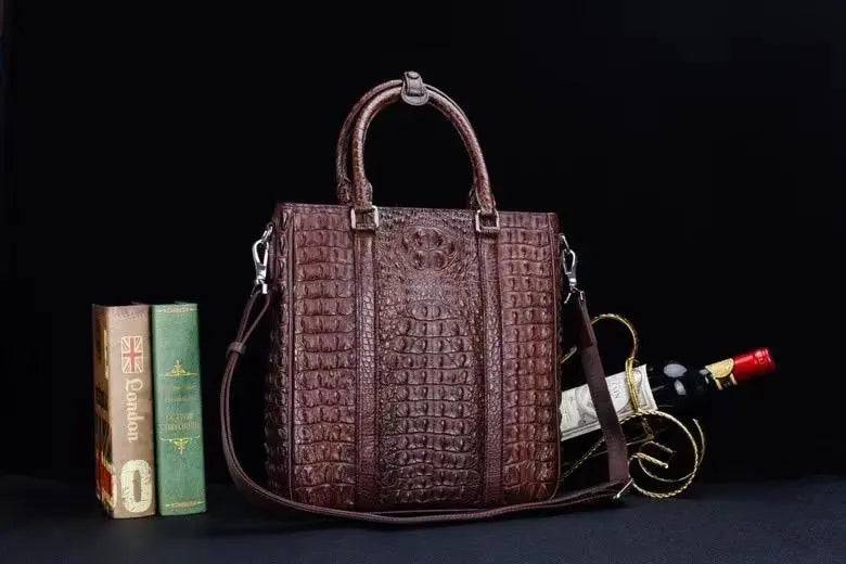 Mens Crocodile Skin Leather Tote Bag