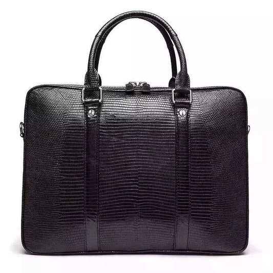 Mens Genuine Lizard Skin Leather  Briefcase Bag Black