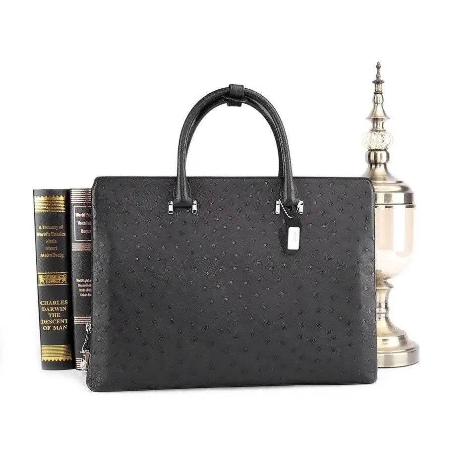 Mens Genuine Ostrich Leather Briefcase Black