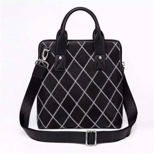 Mens Genuine Woven Ostrich Leather Briefcase Handbag Messenger Top Handle Bags