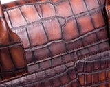 Mens Large Vintage Brown Crocodile Leather Foldover Briefcase