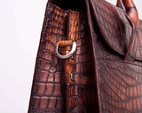 Mens Large Vintage Brown Crocodile Leather Foldover Briefcase