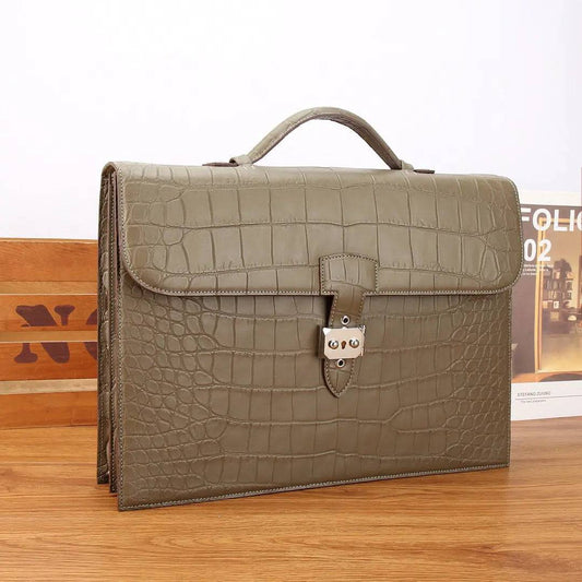 Mens Matt Crocodile Leather Briefcase Karki