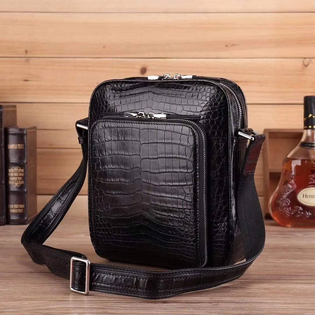 Mens Messenger Bag,Crocodile Leather One Shoulder Crossbody Bag