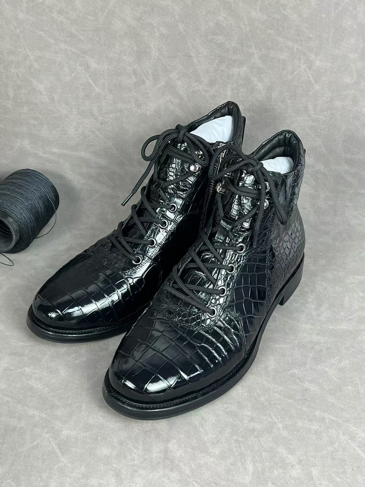 ON SALE , Crocodile Shoes ,Crocodile Belly Leather Classic Lace Up Boots