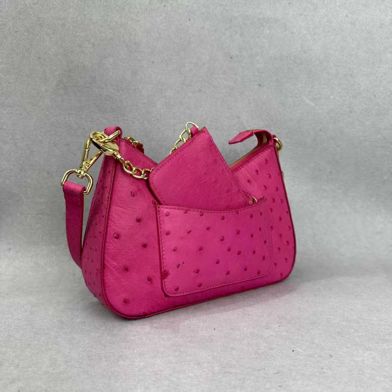 Womens Genuine Ostrich Skin Leather Cross Body Underarm Bag