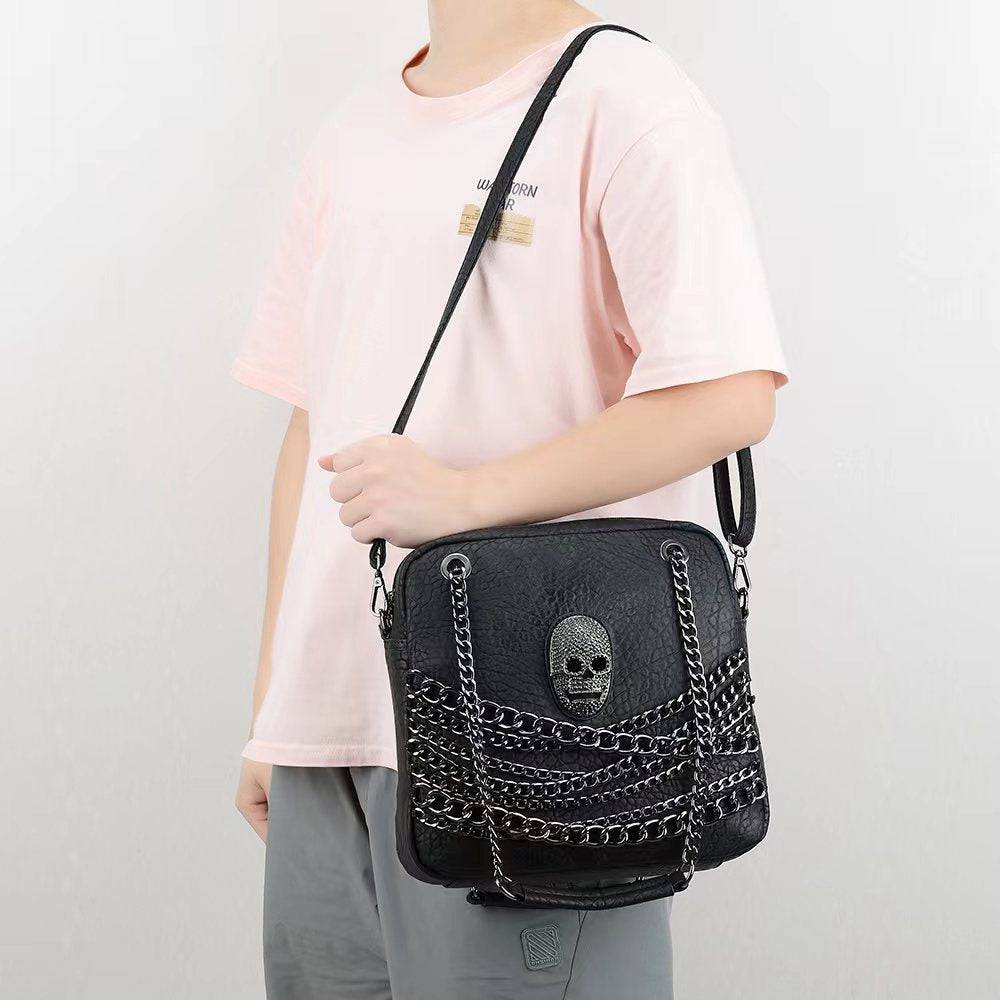 3D Skull Tote Bag , Large Skull Shopper Tote Bag With Chain