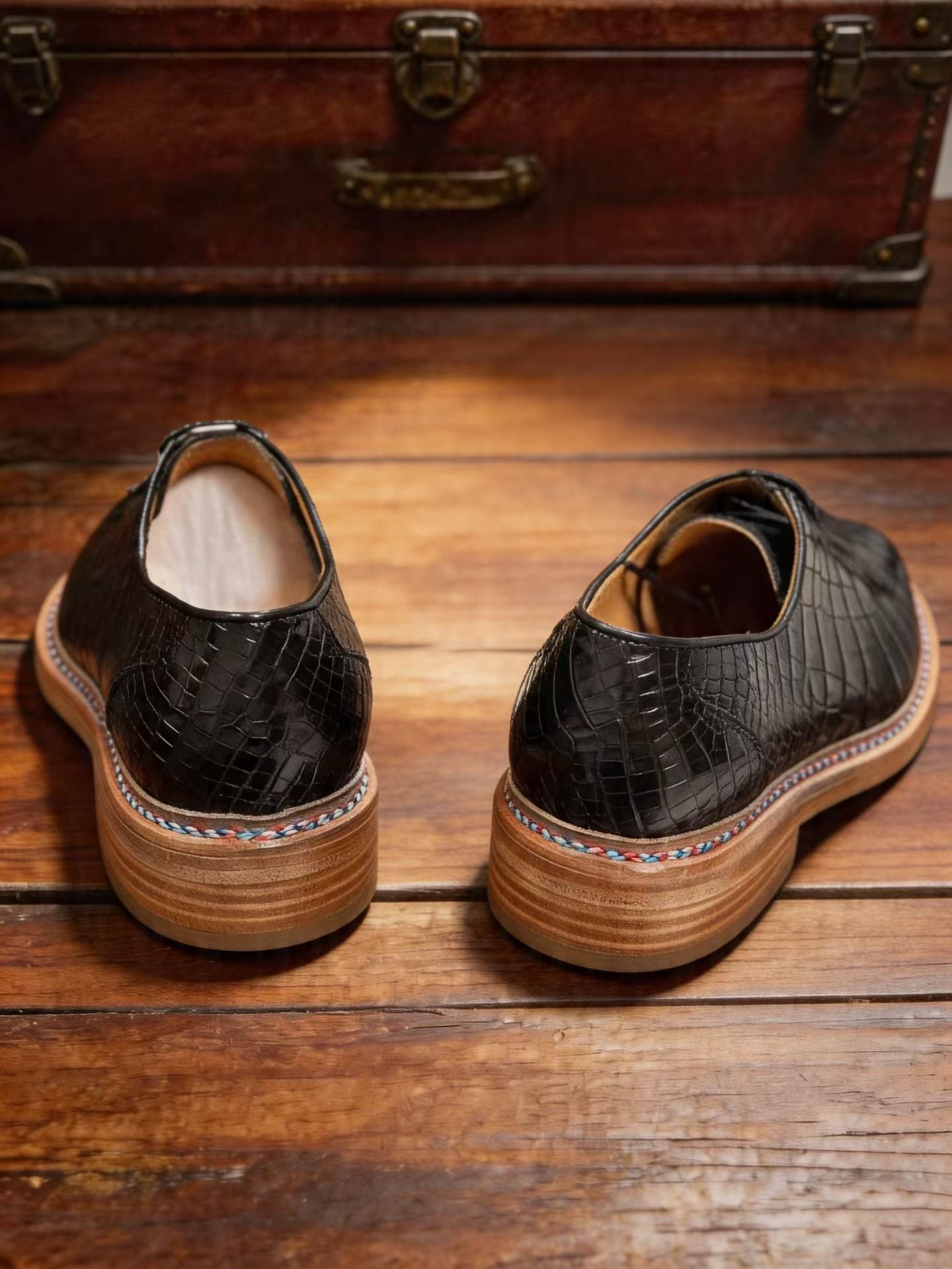 Crocodile Shoes, Genuine Crocodile Leather Norwegian Multi Color Sewn Lace Up Shoes