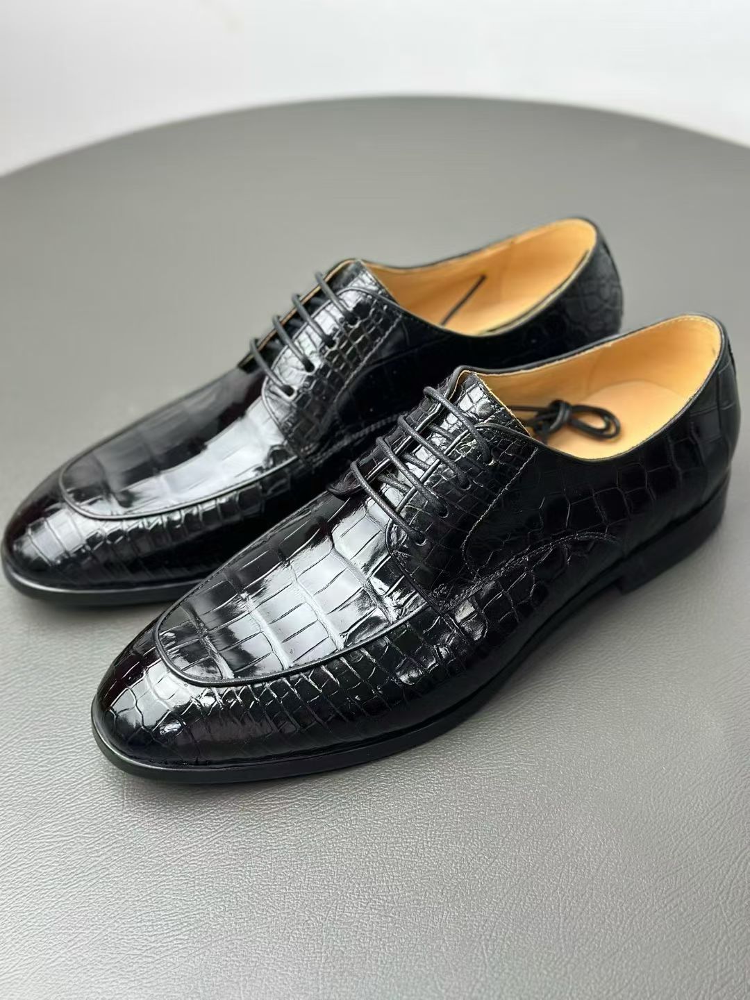 Crocodile Shoes Men's Crocodile Leather Lace Up Shoes Black