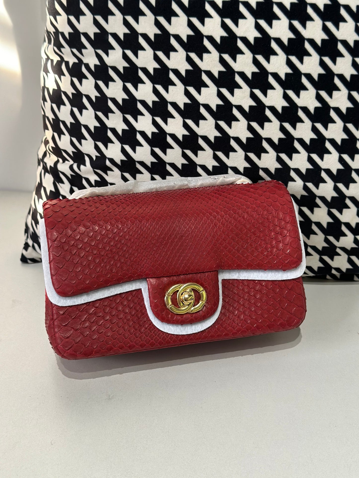 Genuine Python Skin Leather Flap Bag 20cm