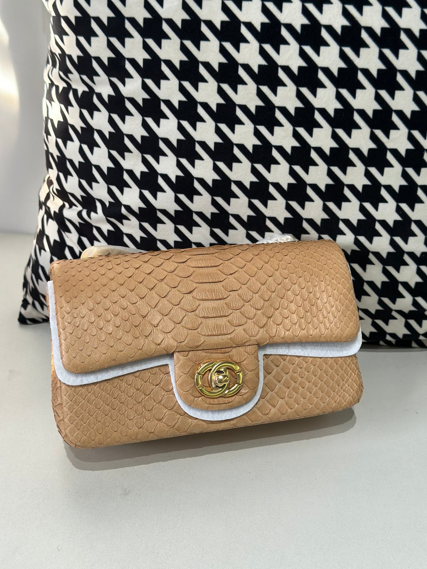 Genuine Python Skin Leather Flap Bag 20cm