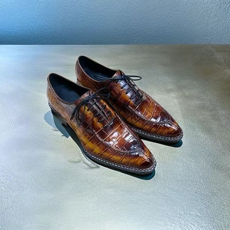 Crocodile Shoes, Men's Crocodile Leather Lace Up Business Dress Shoes Vintage Blue