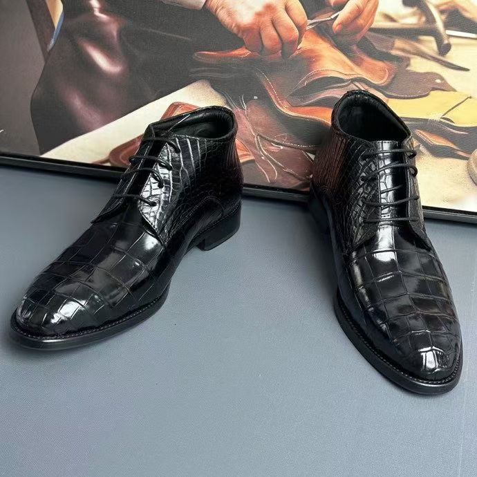 Crocodile Boots , Genuine Crocodile Leather Boots Black