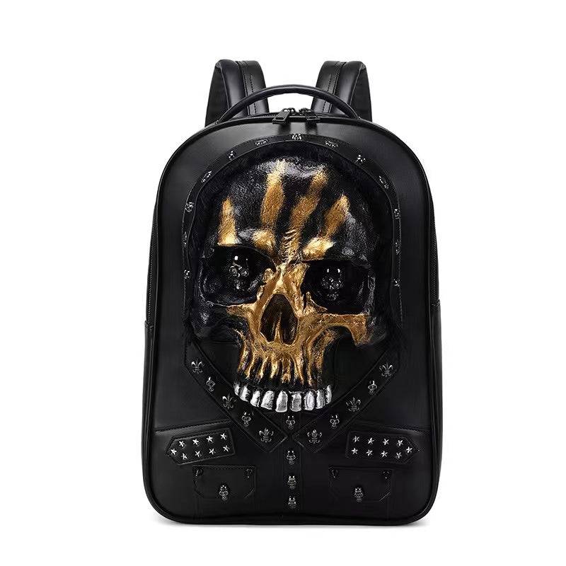 3D Skull Backpack,Studded Skull, With Hair Large Laptop Backpack