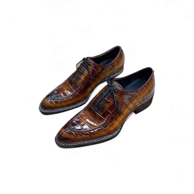 Crocodile Shoes, Men's Crocodile Leather Lace Up Business Dress Shoes Vintage Blue