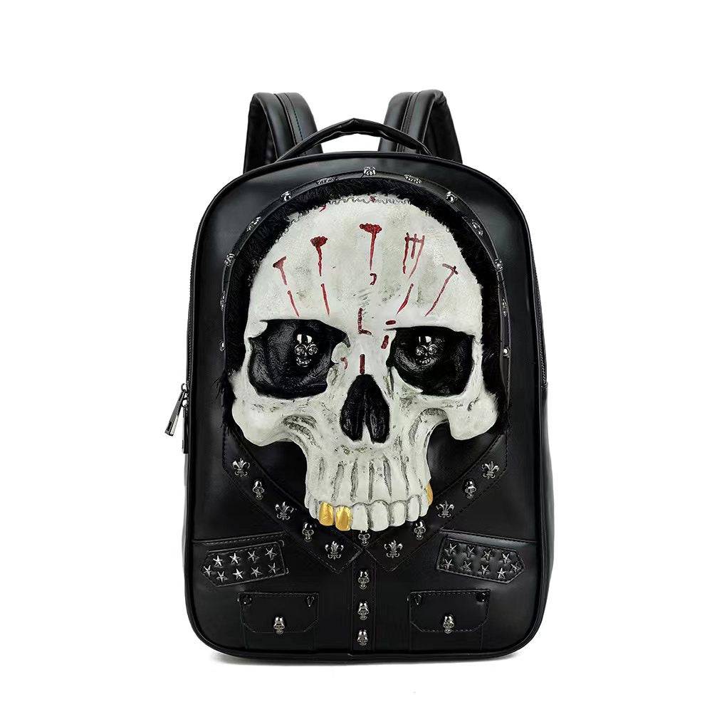 3D Skull Backpack,Studded Skull, With Hair Large Laptop Backpack