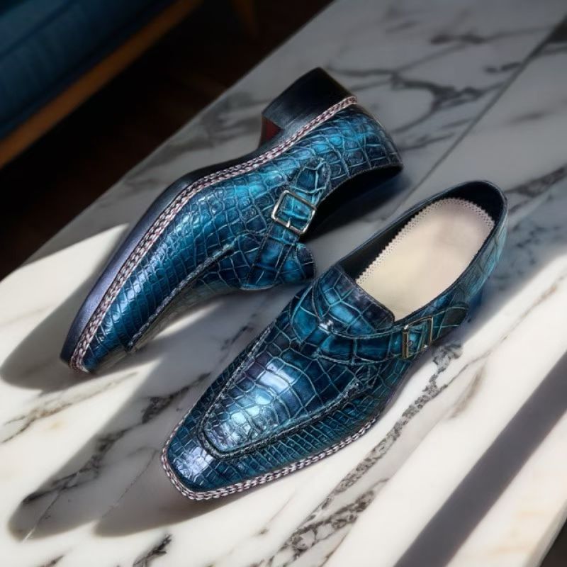 Crocodile Leather Vintage Crocodile Leather Norwegian Sewn Side Buckle Dress Shoes