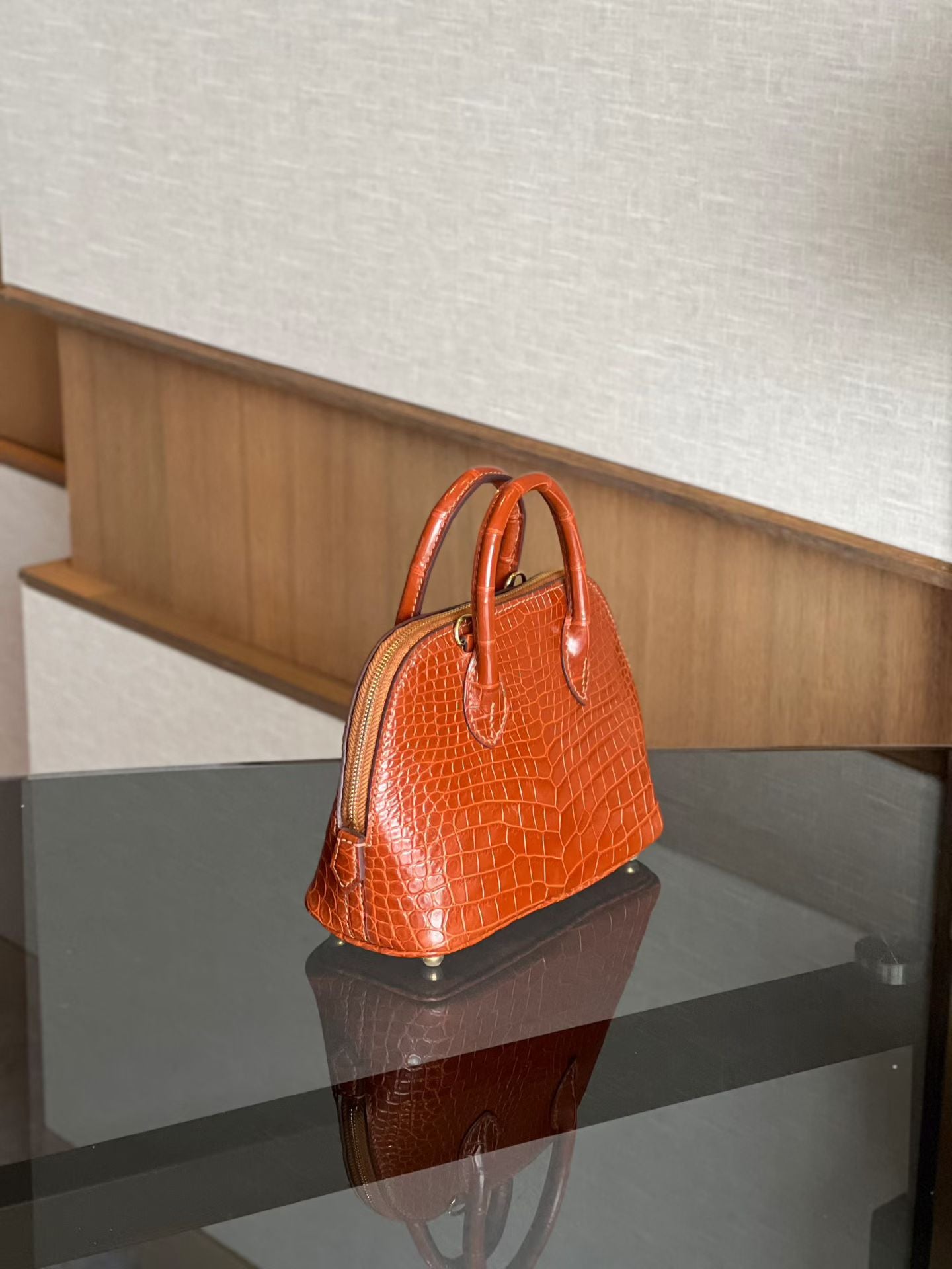 Womens Genuine Crocodile Skin Leather Cross Body Handle Bag