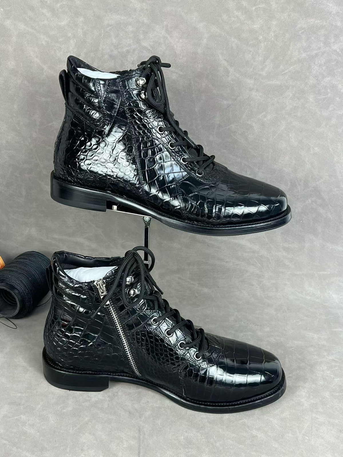 ON SALE , Crocodile Shoes ,Crocodile Belly Leather Classic Lace Up Boots