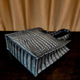 Unisex  Vintage Grey Crocodile Leather Large Shopper Tote  Bag
