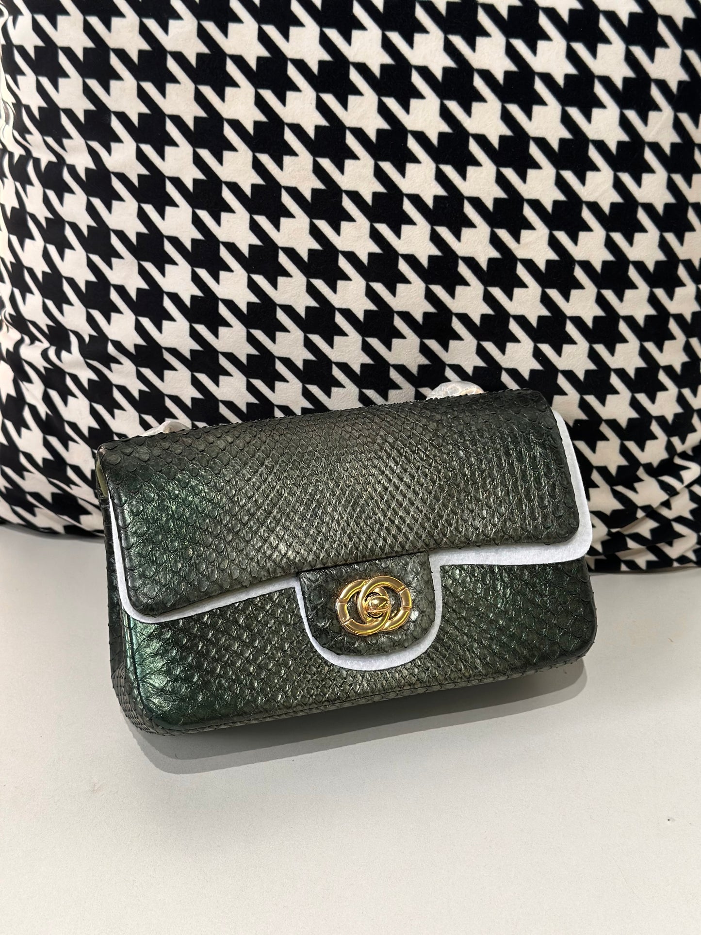 Genuine Python Skin Leather Flap Bag 20cm