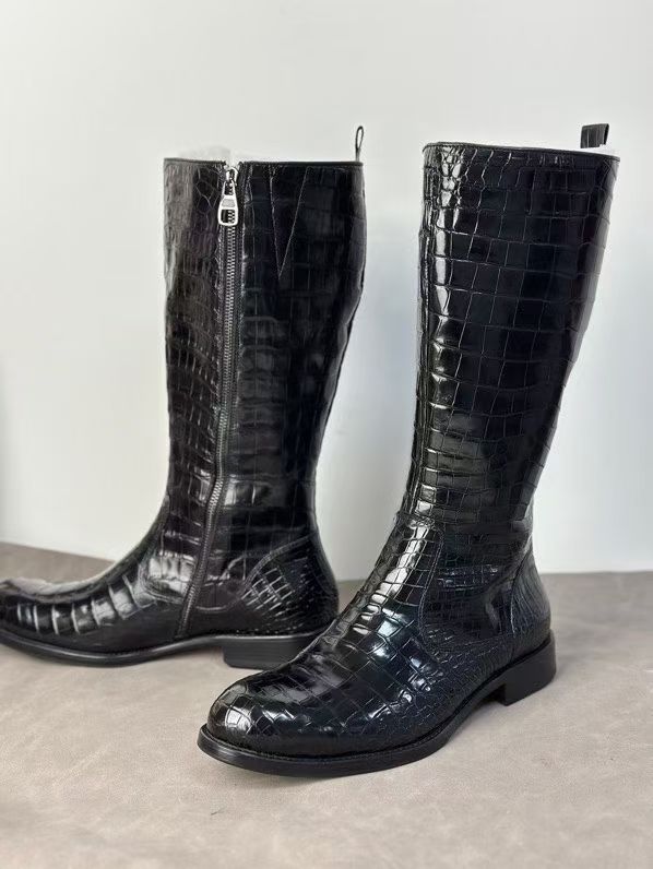 Men's Crocodile Leather Knee-High Boot