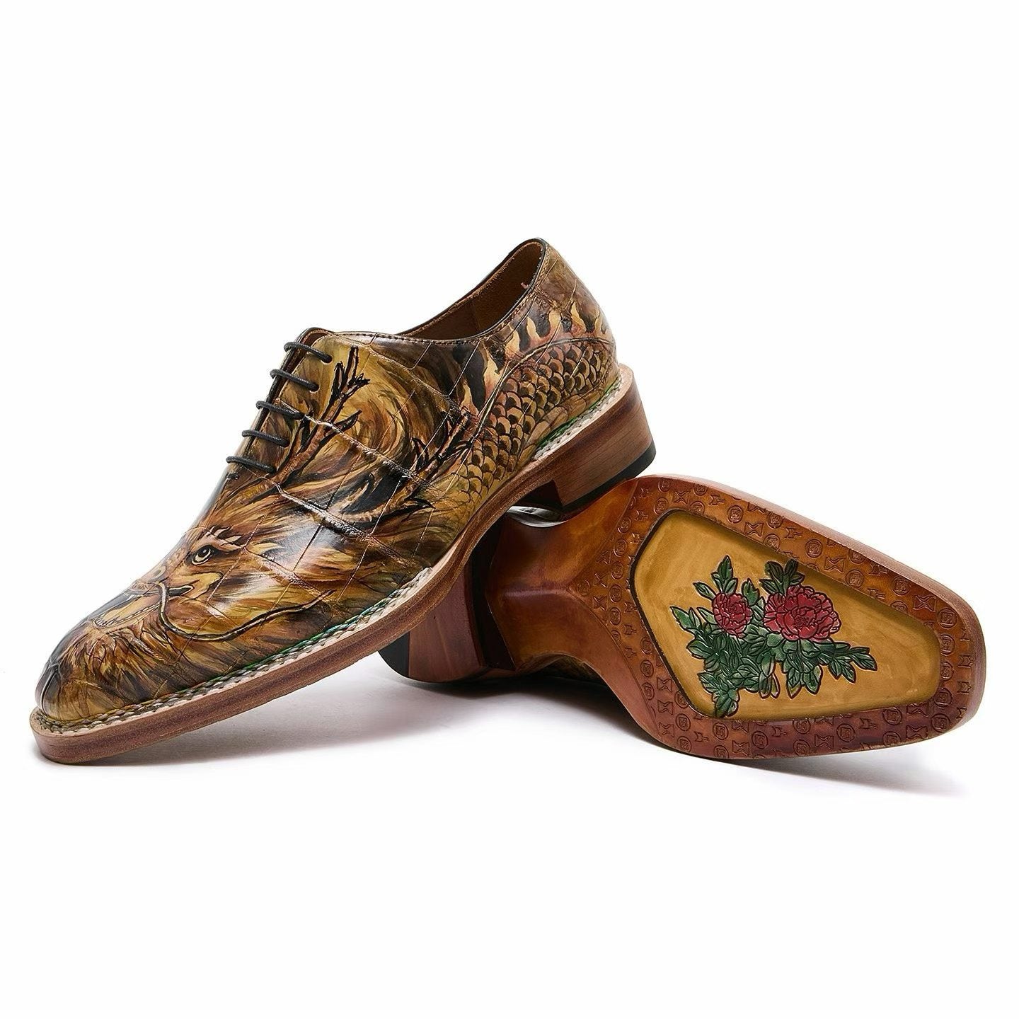 Crocodile Shoes, Men's Hand Painted Crocodile Leather Business Lace Up Shoes