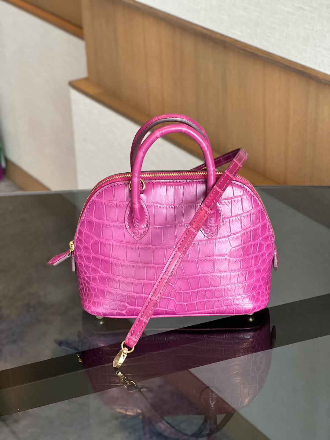 Womens Genuine Crocodile Skin Leather Cross Body Handle Bag Mini