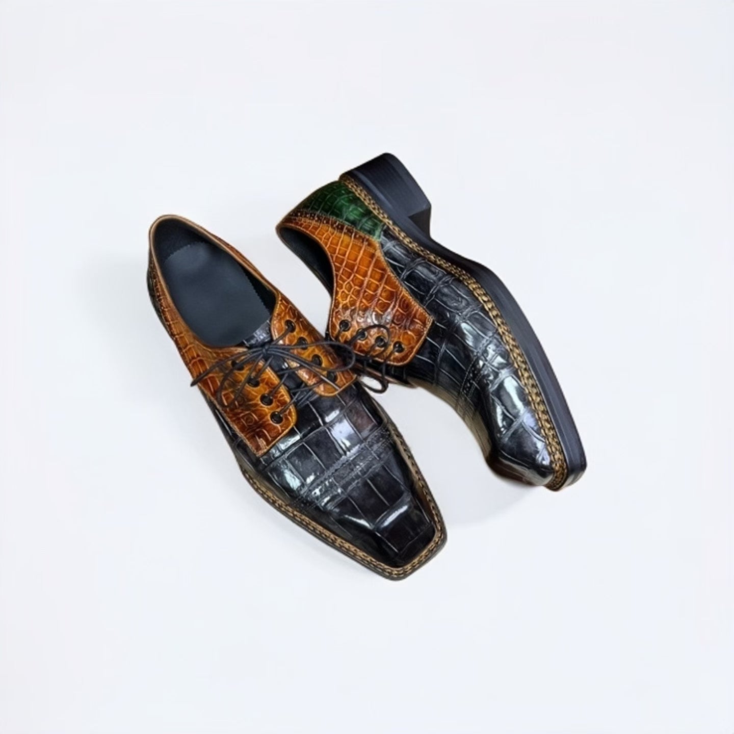 Crocodile Leather Vintage Crocodile Leather Norwegian Sewn Lace Up Dress Shoes