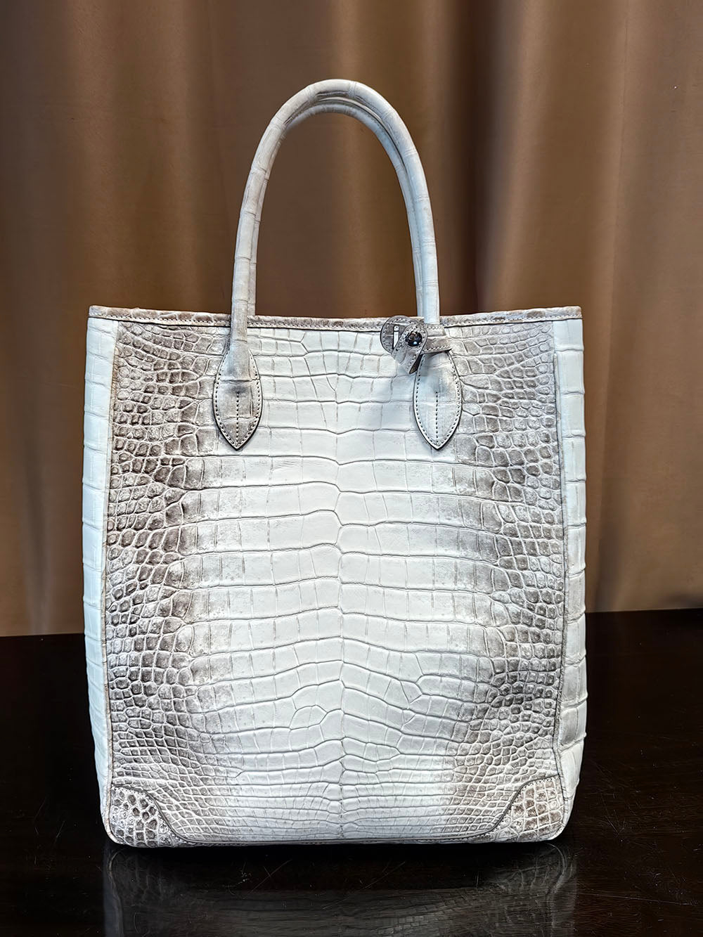 Unisex Large Crocodile Leather Laptop Business Briefcase Shopper Tote Bag  Himalaya White