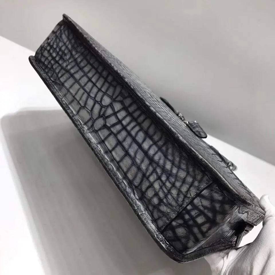 Retro Crocodile Leather Crossbody  Laptop Business Bag