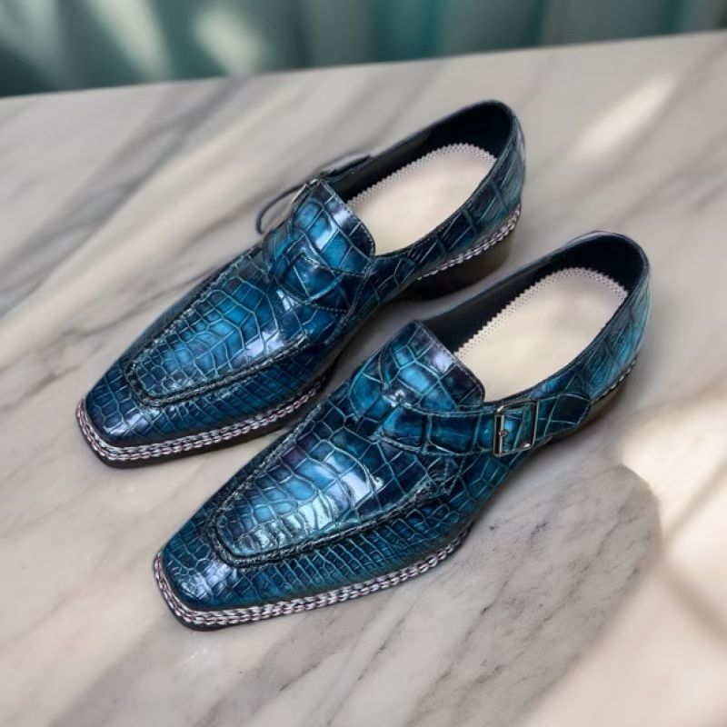 Crocodile Leather Vintage Crocodile Leather Norwegian Sewn Side Buckle Dress Shoes