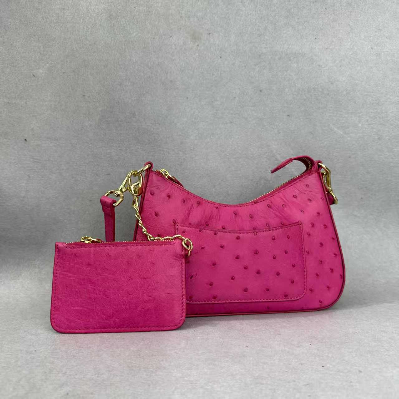 Womens Genuine Ostrich Skin Leather Cross Body Underarm Bag