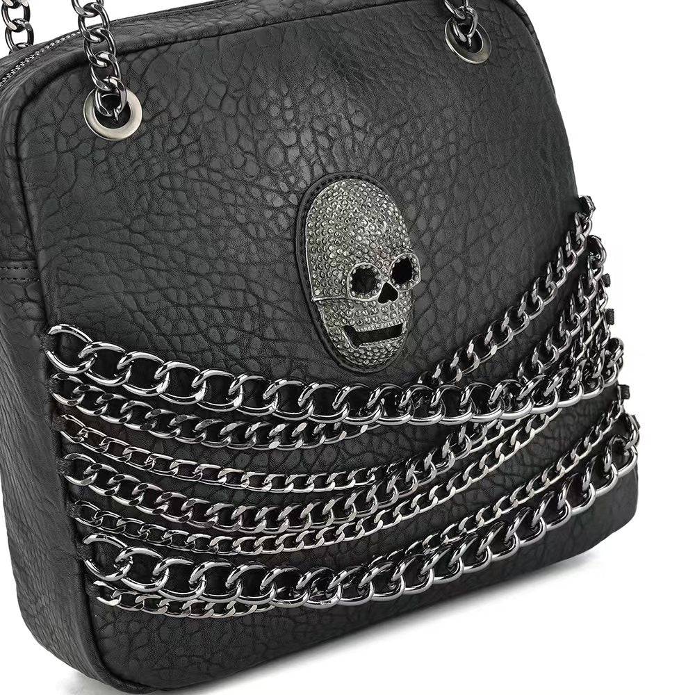 3D Skull Tote Bag , Large Skull Shopper Tote Bag With Chain