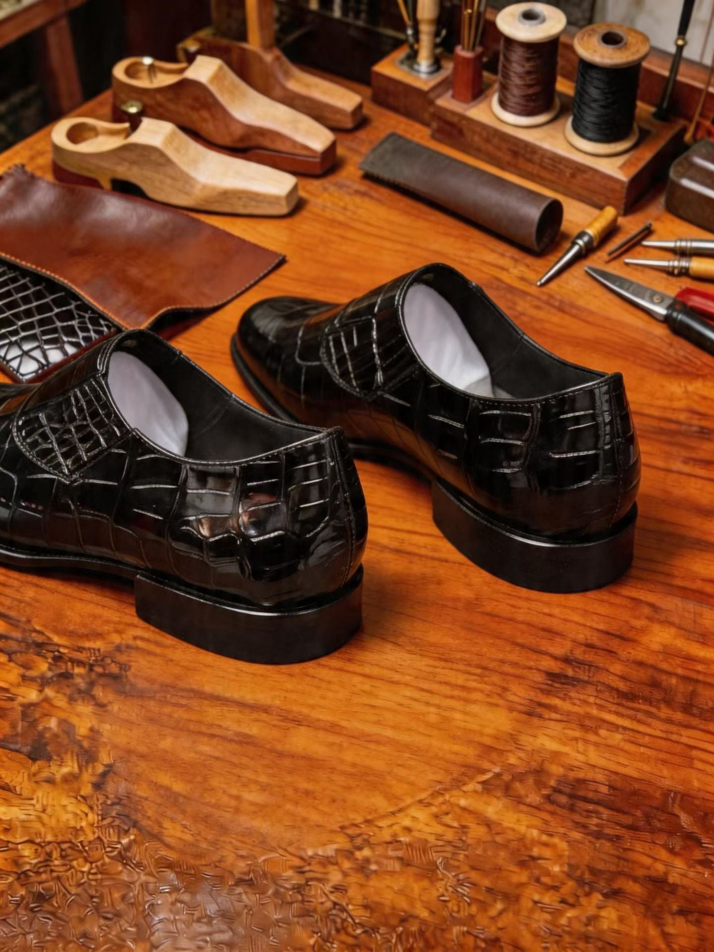 Crocodile Shoes Men's Crocodile Leather Loafer Dress Shoes Black