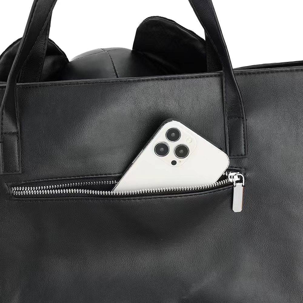 PU Leather Doll Large Tote Satchel Bags With Crystal Ear For Women