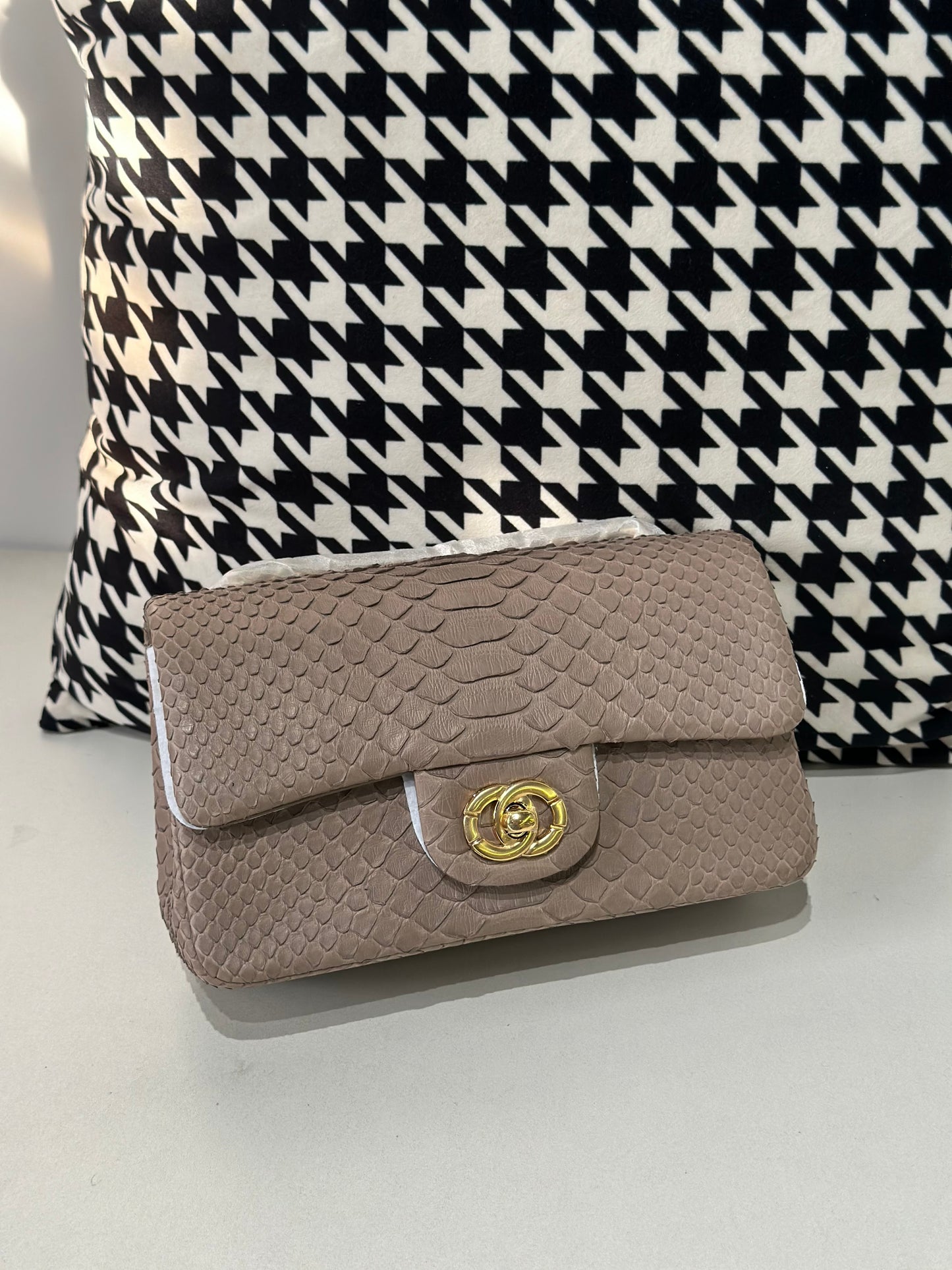 Genuine Python Skin Leather Flap Bag 20cm