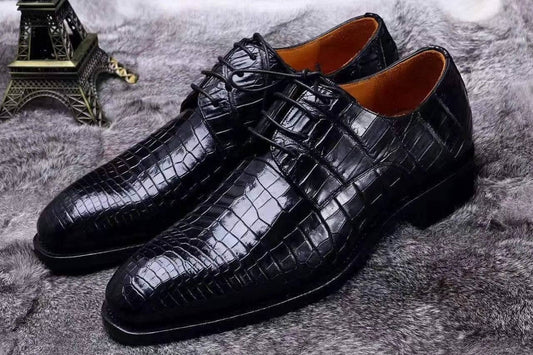 Crocodile Shoes Siamese  Crocodile Belly Lace-Up Dress Shoes