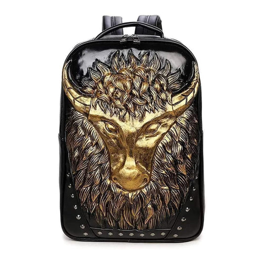 Studded 3D Cow Head Waterproof Backpack Unisex Computer Laptop Bags Large