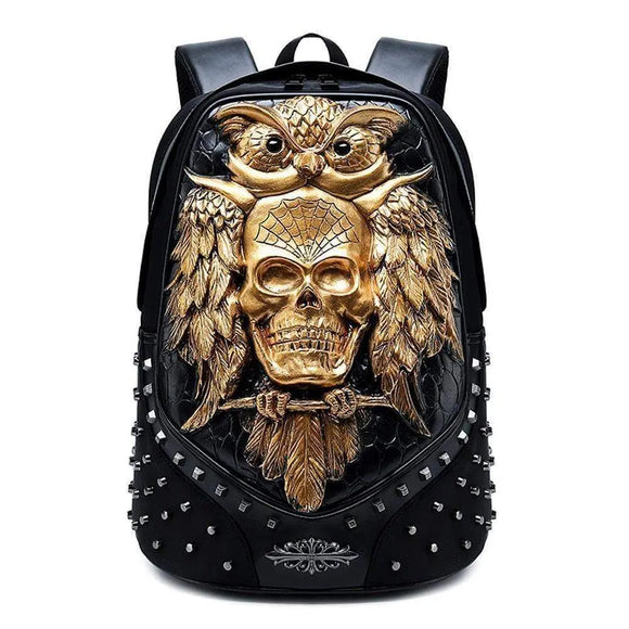 Studded 3D Happy Skull With Bat Animal Unisex Fashion Computer Backpacks Bags
