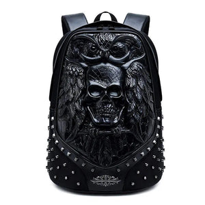 Studded 3D Happy Skull With Bat Animal Unisex Fashion Computer Backpacks Bags