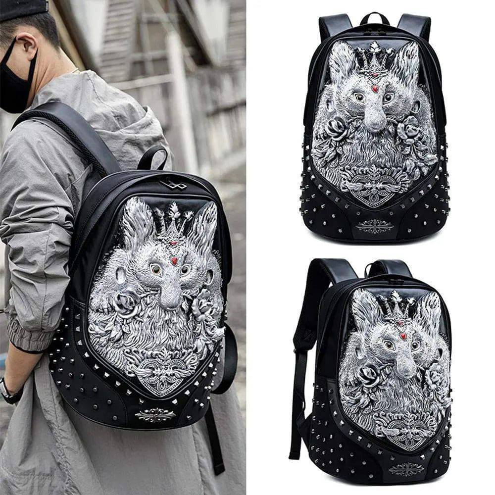 3D Backpack Fashion Studed 3D Ladie's Fox Modeling  Casual Sports Laptop Travel Bag