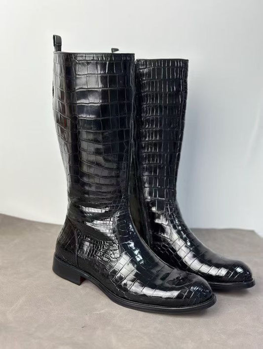 Women's Crocodile Leather Knee-High  Boot