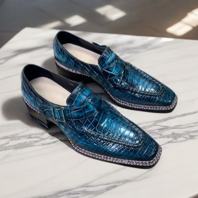 Crocodile Leather Vintage Crocodile Leather Norwegian Sewn Side Buckle Dress Shoes
