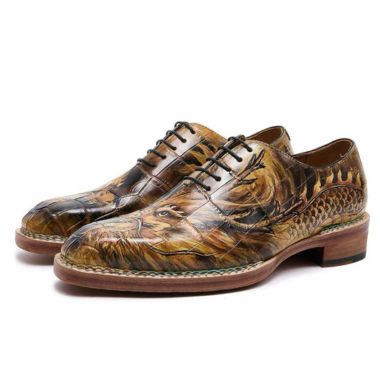 Crocodile Shoes, Men's Hand Painted Crocodile Leather Business Lace Up Shoes