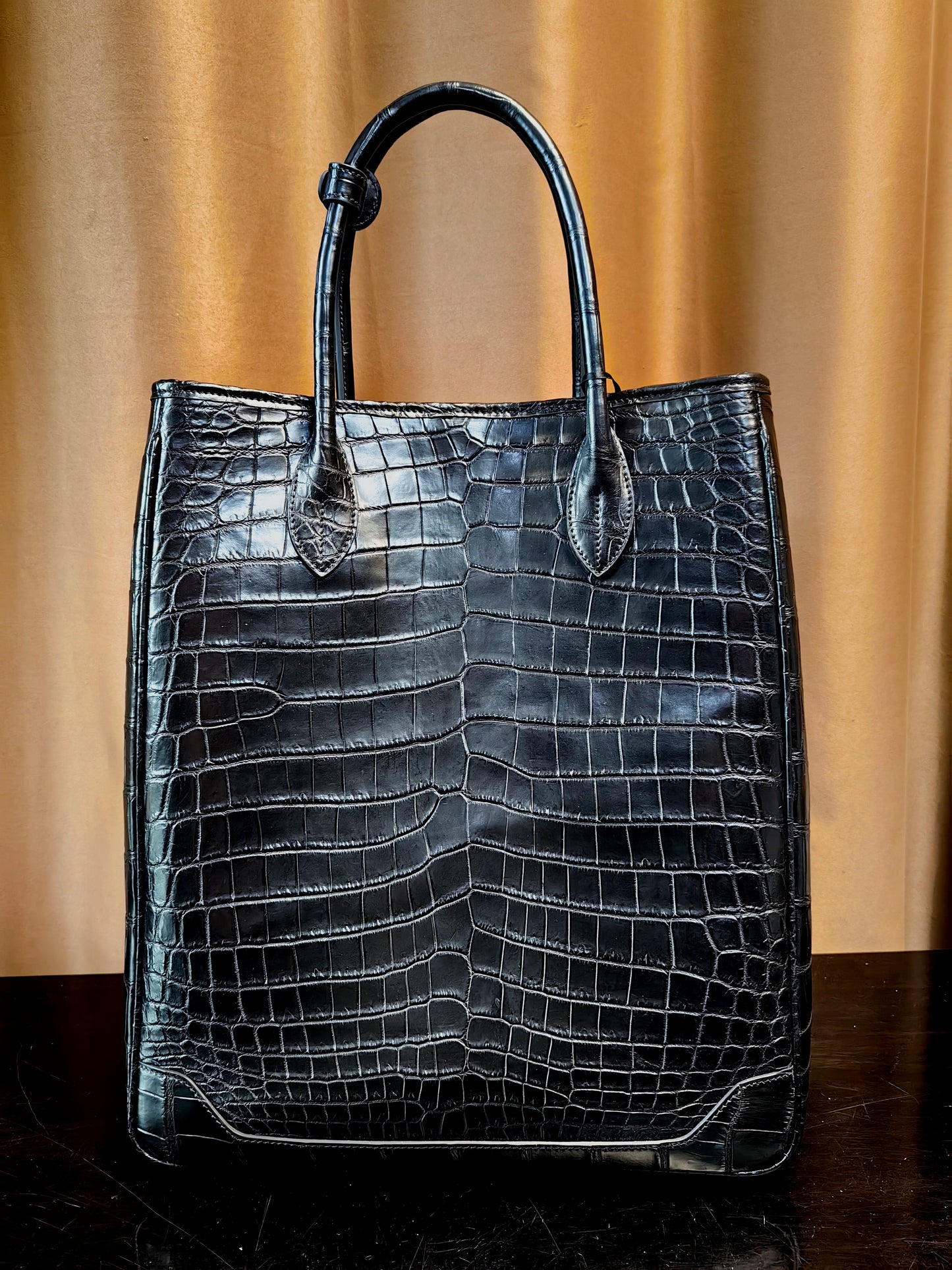 Unisex Large Crocodile Leather Laptop Business Briefcase Shopper Tote Bag Black