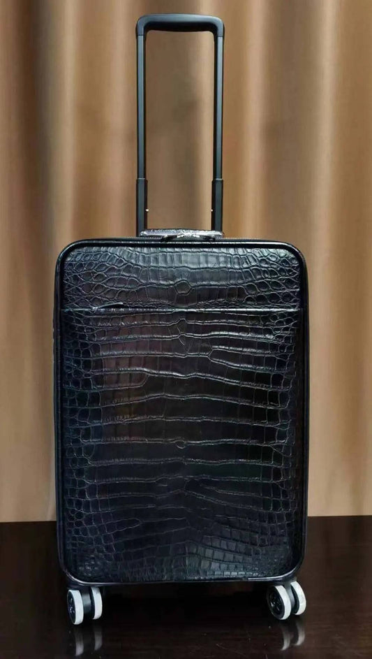Preordine valigia trolley da viaggio/weekend in pelle effetto coccodrillo, con ruote universali, 20 pollici, nera