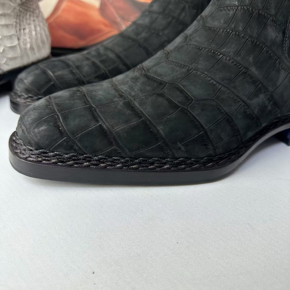 Crocodile Boots ,Men’s Crocodile Leather Chelsea Ankle Boots Black