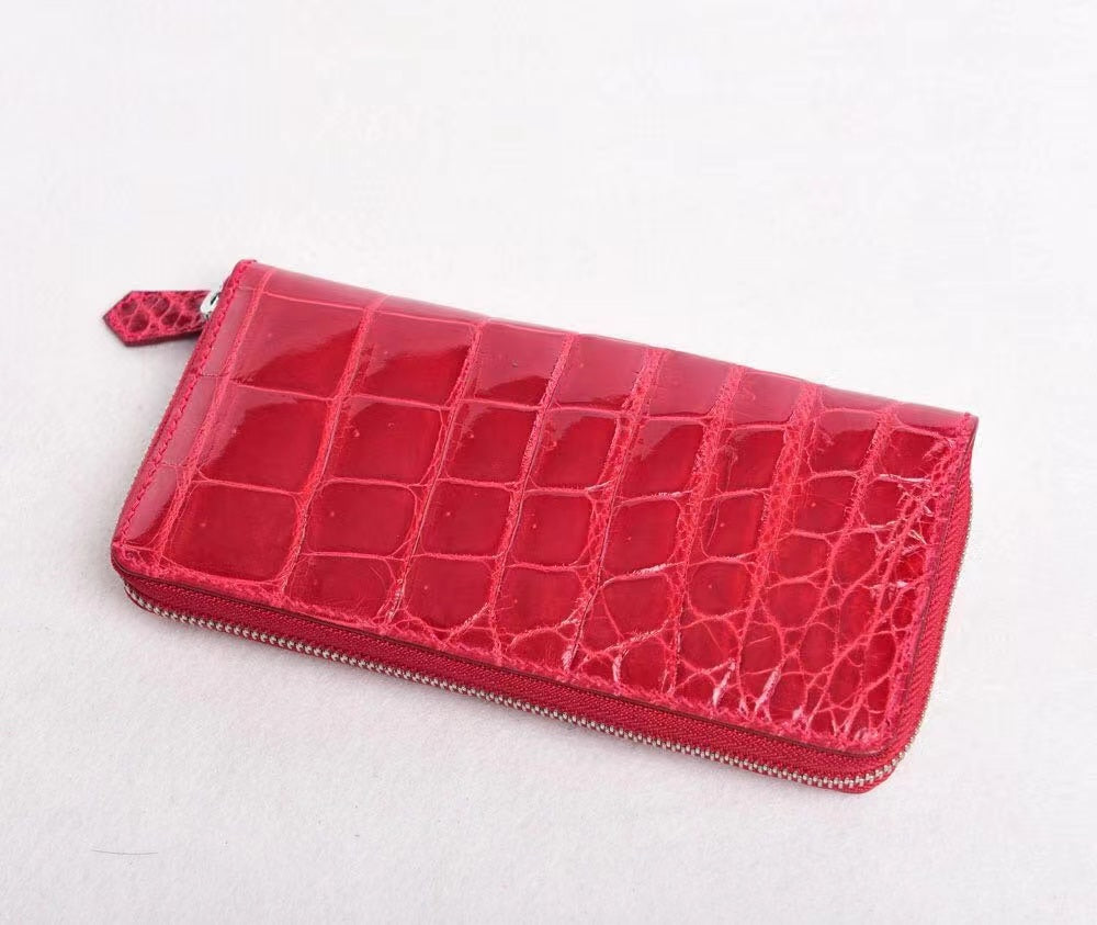 High Shiny Genuine Crocodile Skin Leather Zip Wallets